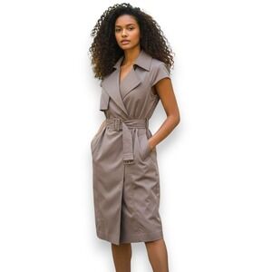 Cremieux Womens Tan Trench Dress Short Sleeve Belted Sz 10 Career Safari British